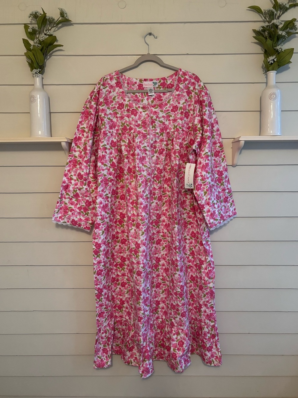 Moon Dance Vintage 100% Cotton Floral Long Sleeve Nightgown Women’s Size 3X NWT